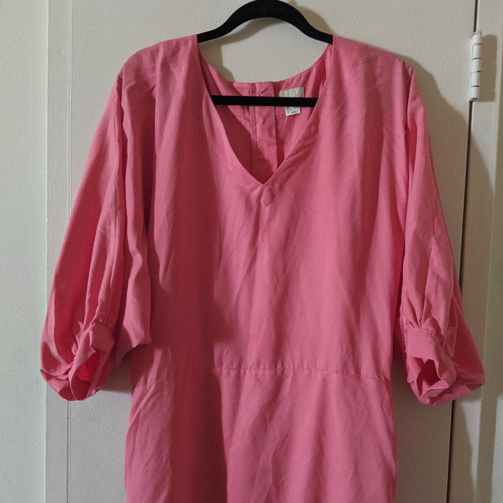 Coral Crepe Ballon Sleeve Mini Dress